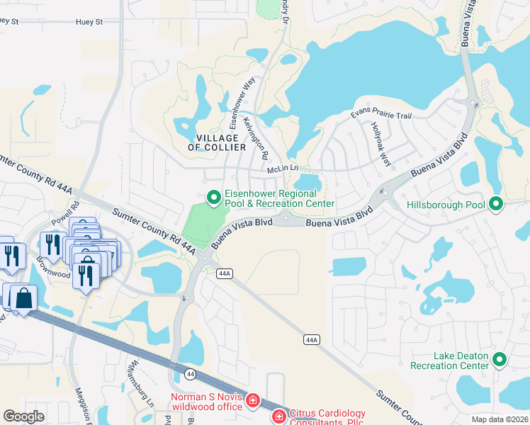 map of restaurants, bars, coffee shops, grocery stores, and more near 3486 Ragsdale Loop in The Villages