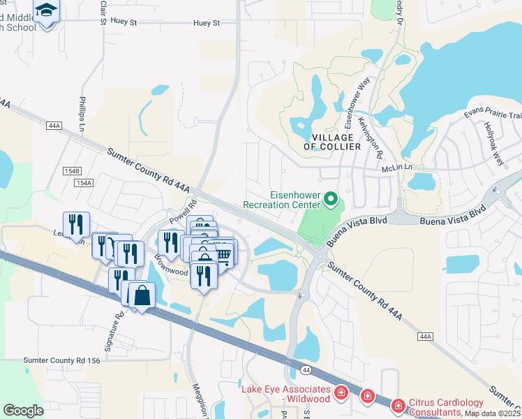 map of restaurants, bars, coffee shops, grocery stores, and more near Lindewood Street in The Villages