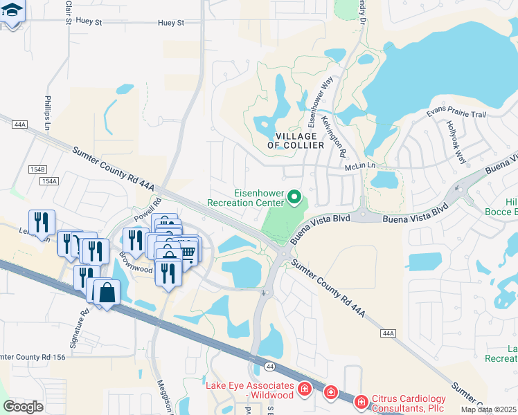 map of restaurants, bars, coffee shops, grocery stores, and more near 2527 Alcade Place in The Villages