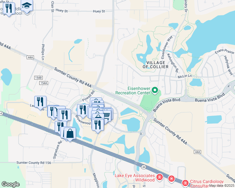 map of restaurants, bars, coffee shops, grocery stores, and more near 2630 Lindewood Street in The Villages