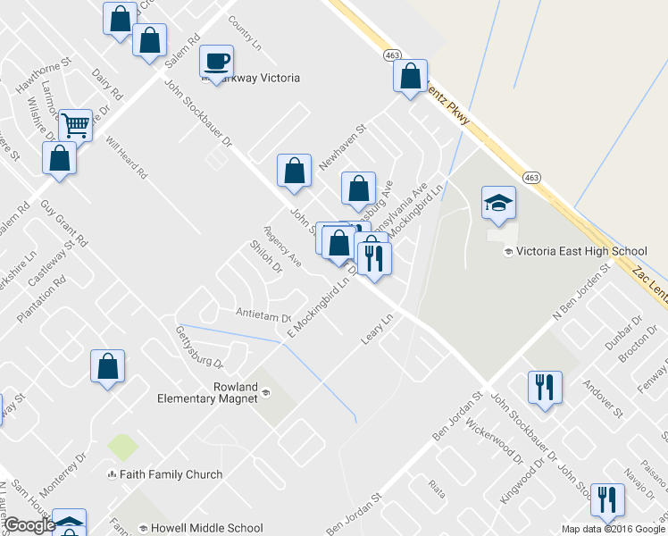 map of restaurants, bars, coffee shops, grocery stores, and more near 3603 John Stockbauer Drive in Victoria