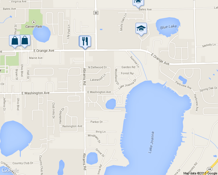 map of restaurants, bars, coffee shops, grocery stores, and more near 2726 South Dellwood Drive in Eustis