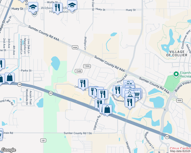 map of restaurants, bars, coffee shops, grocery stores, and more near 3495 Leelanau Court in The Villages