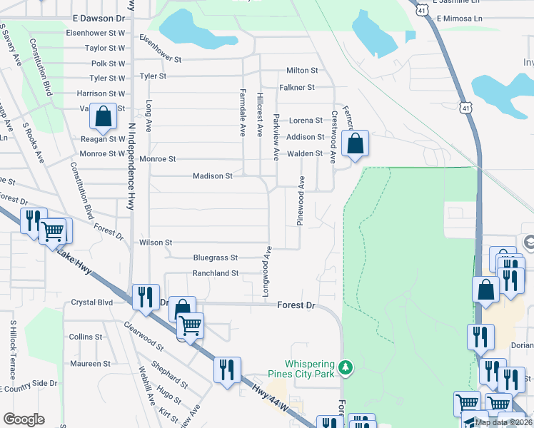 map of restaurants, bars, coffee shops, grocery stores, and more near 2206 Garfield Street in Inverness