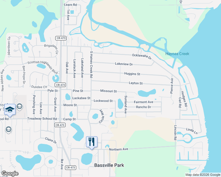 map of restaurants, bars, coffee shops, grocery stores, and more near 11409 Missouri Street in Leesburg