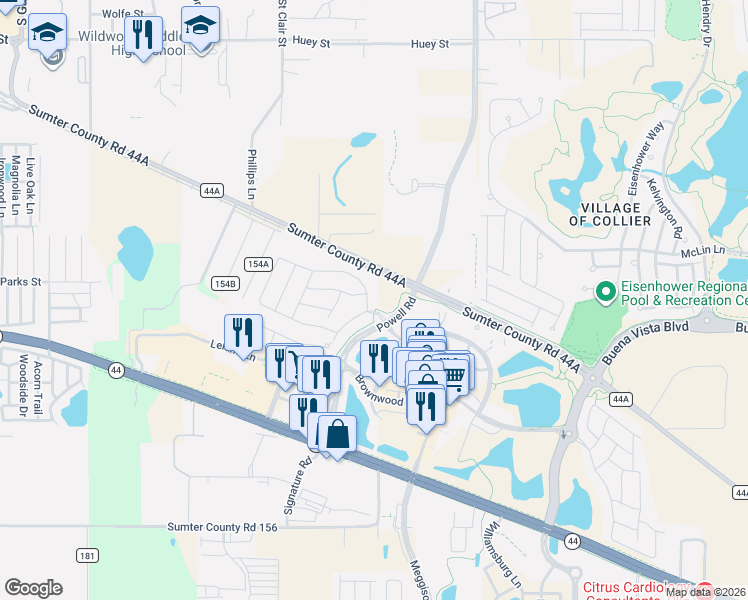 map of restaurants, bars, coffee shops, grocery stores, and more near 2809 Charlevoix Street in The Villages