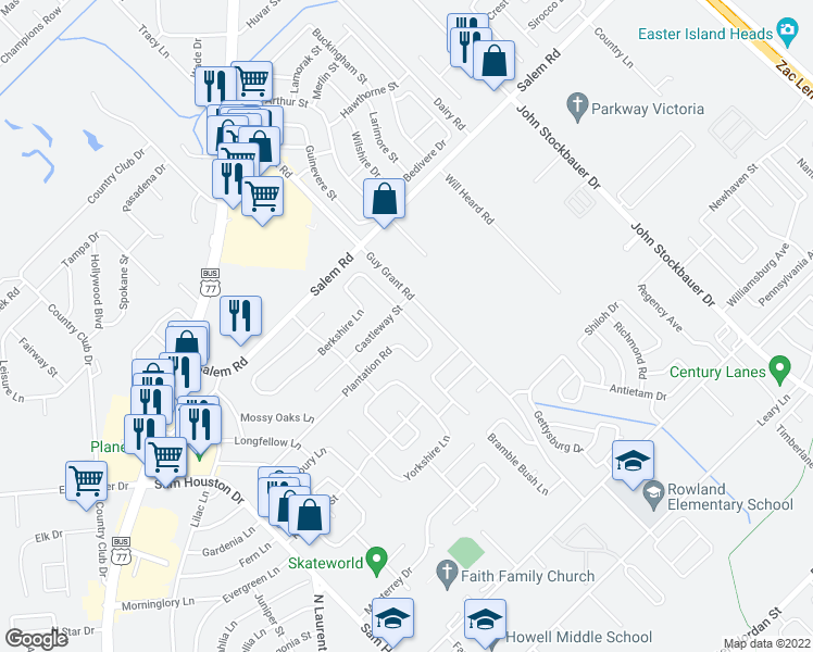 map of restaurants, bars, coffee shops, grocery stores, and more near 1804 Plantation Road in Victoria