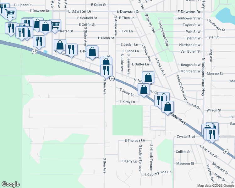 map of restaurants, bars, coffee shops, grocery stores, and more near 3455-3461 East Suzie Lane in Inverness