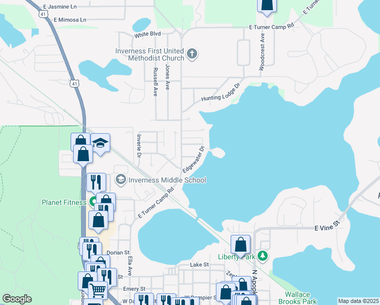 map of restaurants, bars, coffee shops, grocery stores, and more near 508 Hilltop Road in Inverness