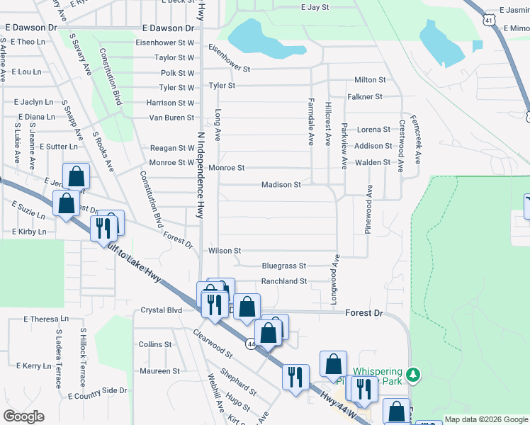 map of restaurants, bars, coffee shops, grocery stores, and more near 2504 Jefferson Street in Inverness
