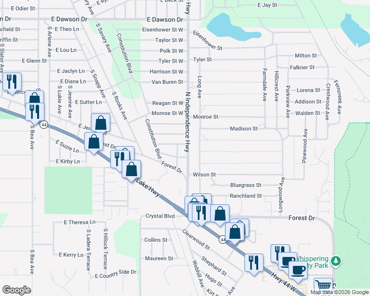 map of restaurants, bars, coffee shops, grocery stores, and more near 802 Independence Highway in Inverness