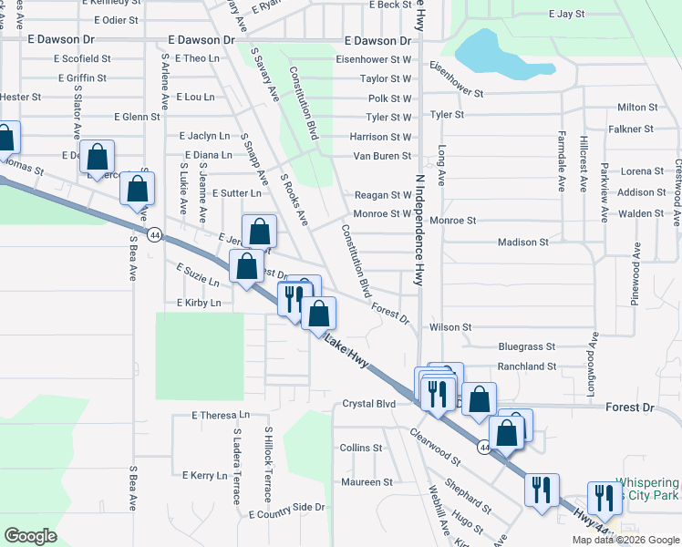 map of restaurants, bars, coffee shops, grocery stores, and more near 901 South Rooks Avenue in Inverness