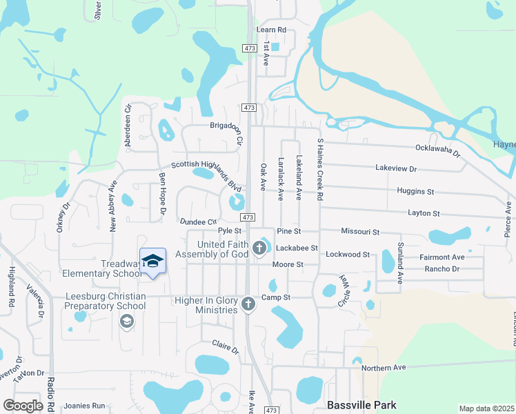 map of restaurants, bars, coffee shops, grocery stores, and more near 34321 Oak Avenue in Leesburg