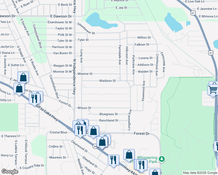 map of restaurants, bars, coffee shops, grocery stores, and more near 2314 Jefferson Street in Inverness