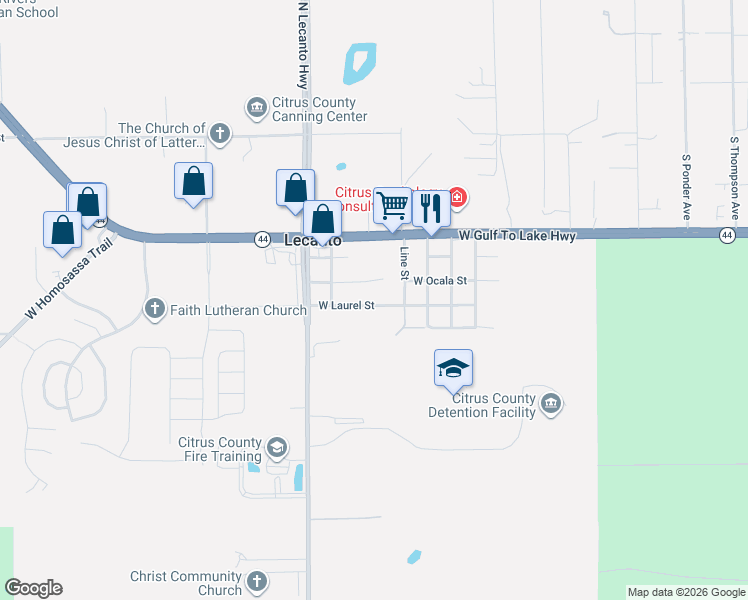 map of restaurants, bars, coffee shops, grocery stores, and more near 3083 West Laurel Street in Lecanto