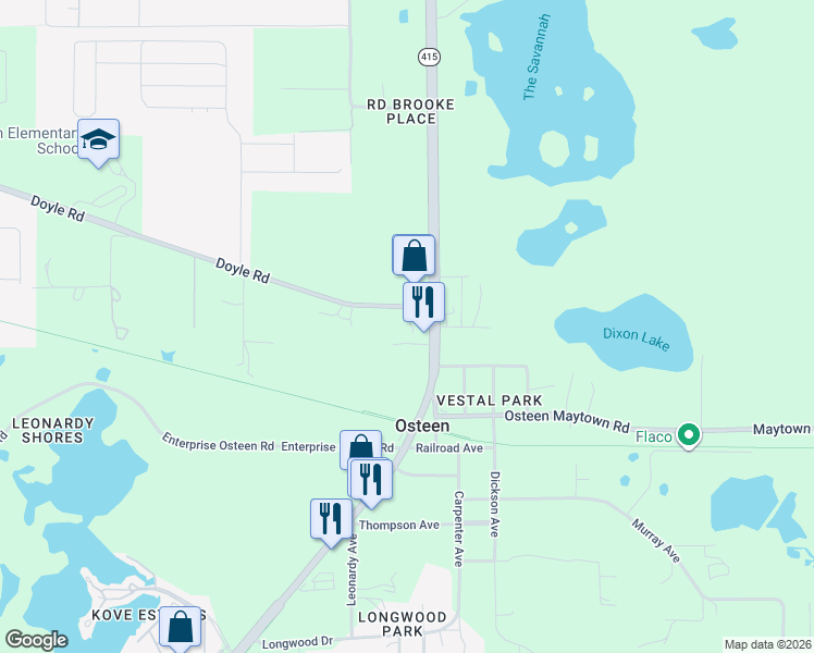 map of restaurants, bars, coffee shops, grocery stores, and more near 101 Doyle Road in Osteen