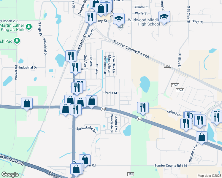 map of restaurants, bars, coffee shops, grocery stores, and more near 824 Janet Street in Wildwood