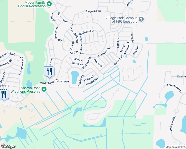 map of restaurants, bars, coffee shops, grocery stores, and more near 933 Koller Court in The Villages