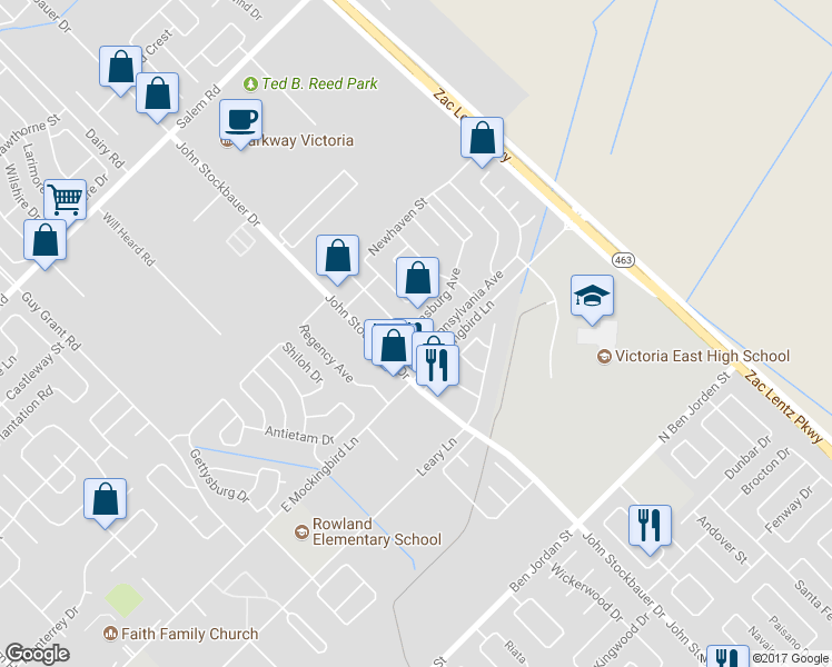 map of restaurants, bars, coffee shops, grocery stores, and more near 201 Williamsburg Avenue in Victoria