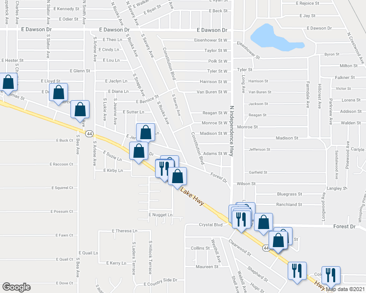 map of restaurants, bars, coffee shops, grocery stores, and more near 901 South Rooks Avenue in Inverness