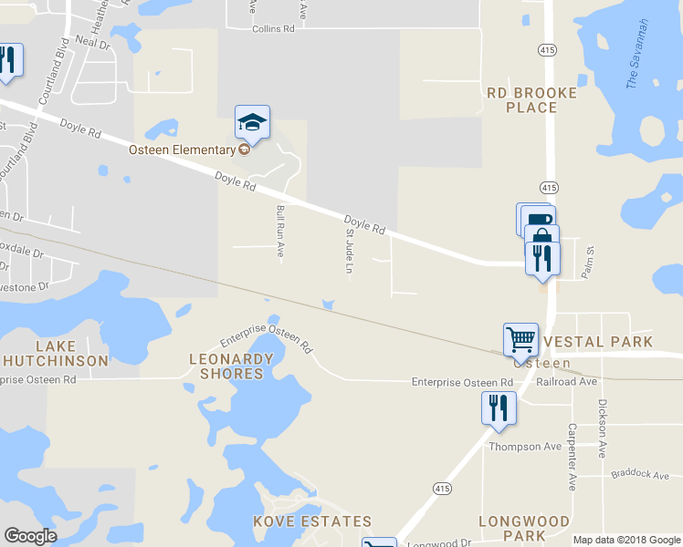 map of restaurants, bars, coffee shops, grocery stores, and more near 120 Saint Jude Lane in Osteen