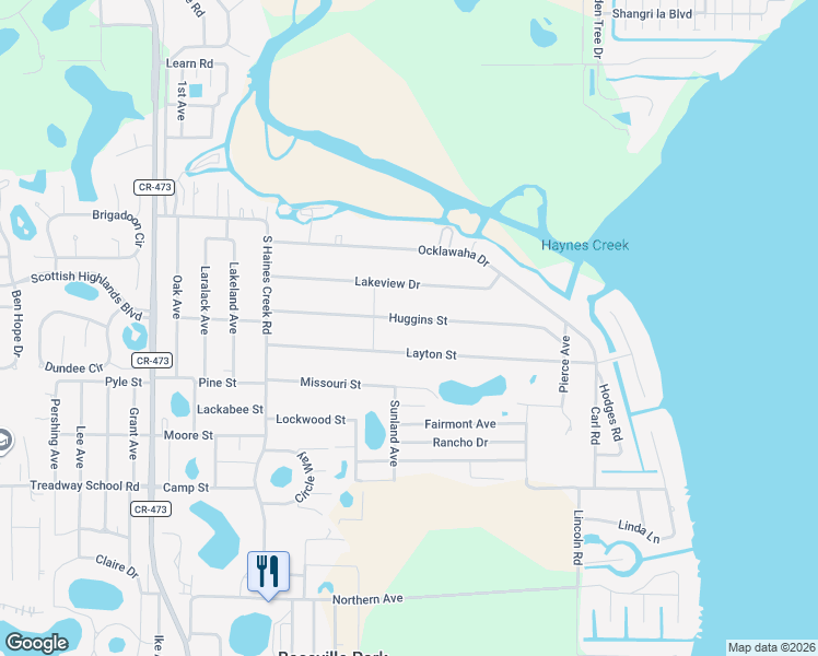map of restaurants, bars, coffee shops, grocery stores, and more near 11548 Huggins Street in Leesburg