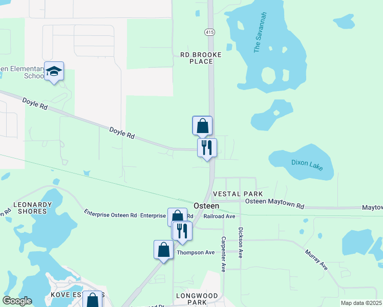 map of restaurants, bars, coffee shops, grocery stores, and more near 101 Doyle Road in Osteen