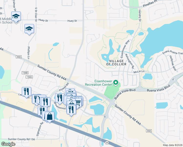 map of restaurants, bars, coffee shops, grocery stores, and more near 3441 Neaptide Path in The Villages