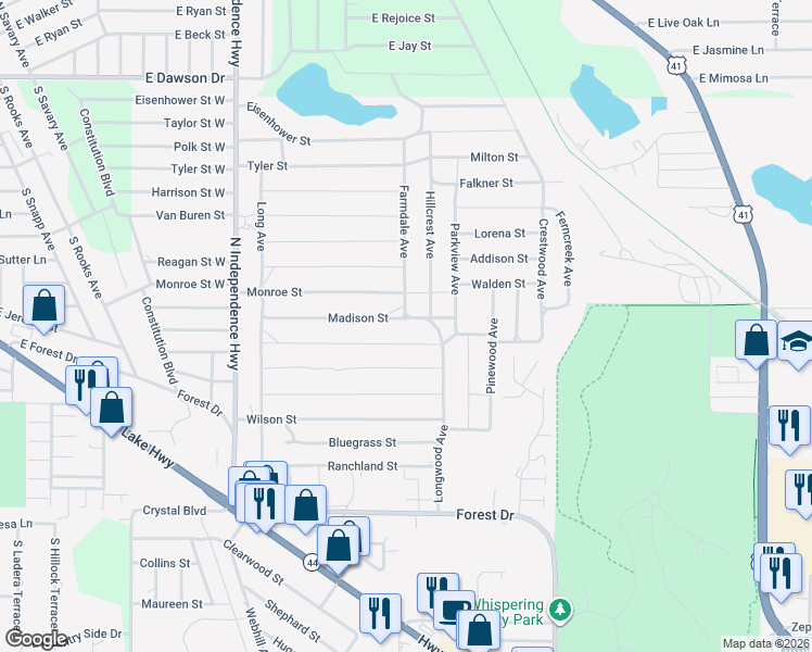 map of restaurants, bars, coffee shops, grocery stores, and more near 2218 Jefferson Street in Inverness