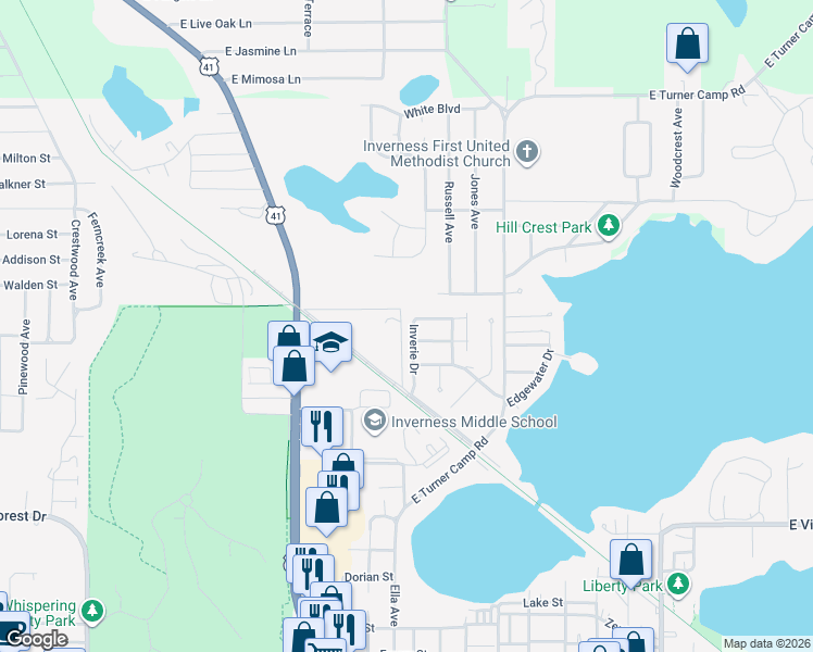 map of restaurants, bars, coffee shops, grocery stores, and more near 829 Lanark Drive in Inverness