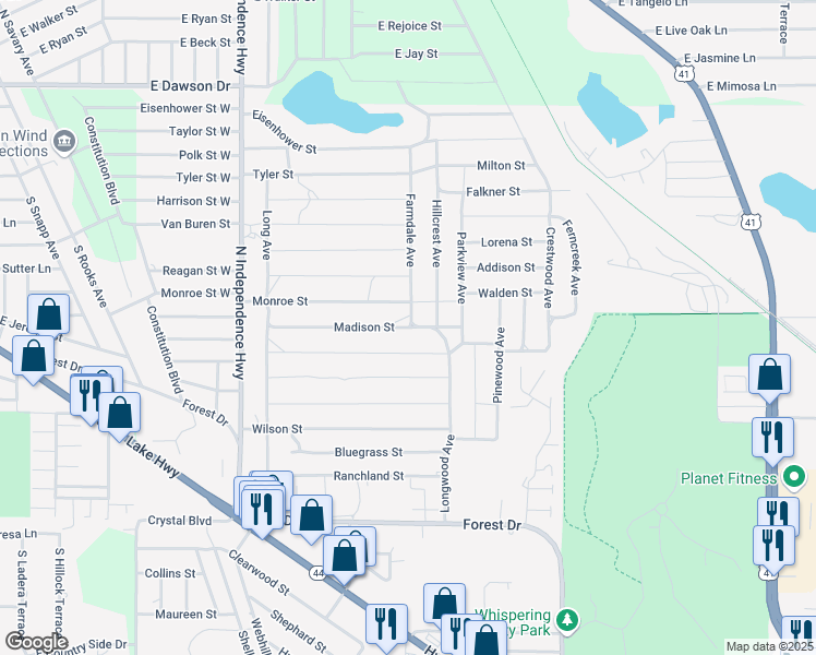 map of restaurants, bars, coffee shops, grocery stores, and more near 2300 Madison Street in Inverness