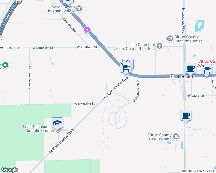 map of restaurants, bars, coffee shops, grocery stores, and more near 3869 West Homosassa Trail in Lecanto