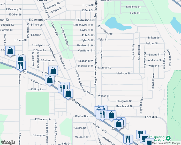 map of restaurants, bars, coffee shops, grocery stores, and more near 2806 Madison Street West in Inverness