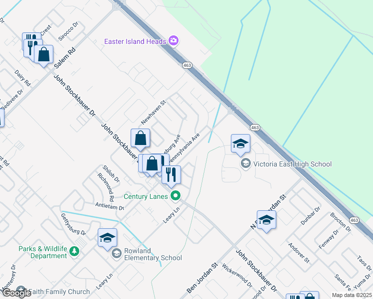 map of restaurants, bars, coffee shops, grocery stores, and more near 1203 Pennsylvania Avenue in Victoria