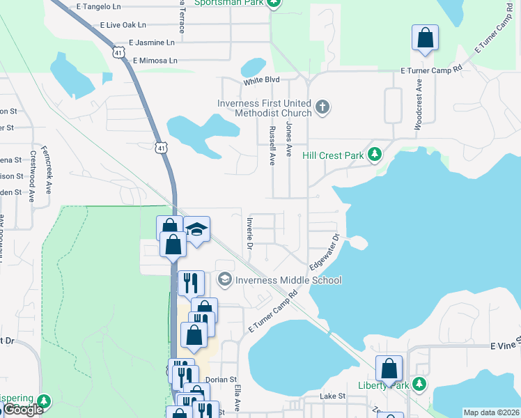 map of restaurants, bars, coffee shops, grocery stores, and more near 807 Inverie Drive in Inverness