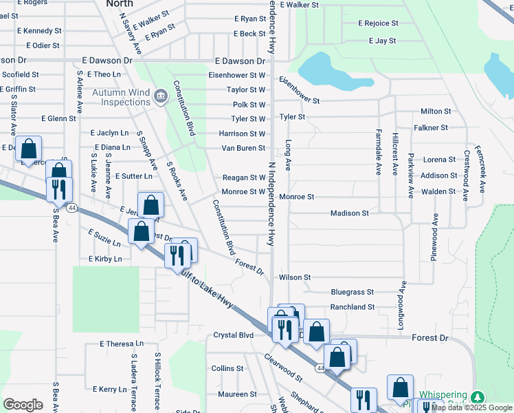 map of restaurants, bars, coffee shops, grocery stores, and more near 2806 Madison Street West in Inverness