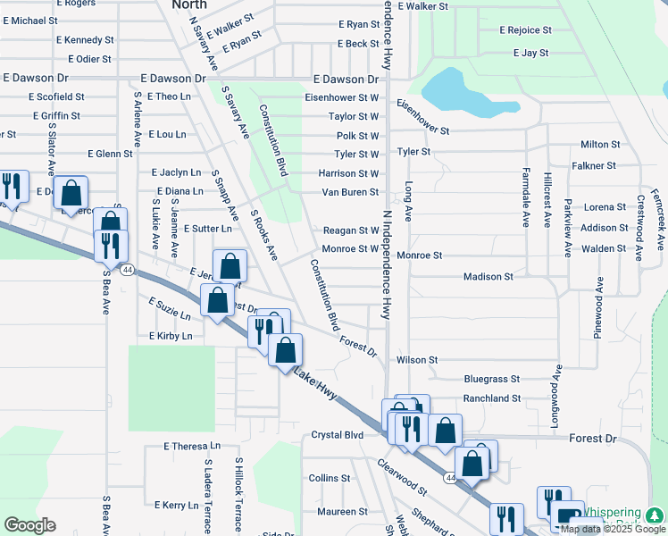 map of restaurants, bars, coffee shops, grocery stores, and more near 2906 Madison Street West in Inverness