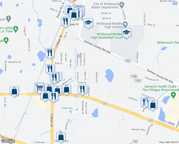 map of restaurants, bars, coffee shops, grocery stores, and more near 802 Huron Street in Wildwood