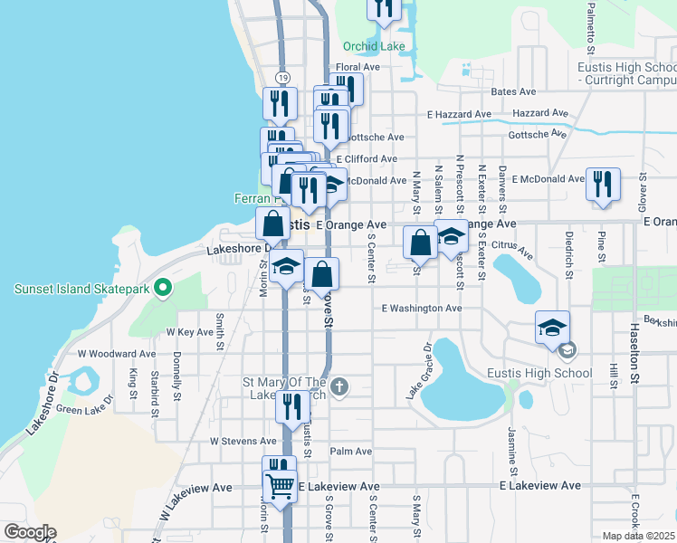 map of restaurants, bars, coffee shops, grocery stores, and more near 4 Dewitt Court in Eustis
