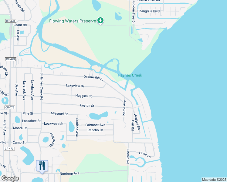 map of restaurants, bars, coffee shops, grocery stores, and more near 11842 Ocklawaha Drive in Leesburg