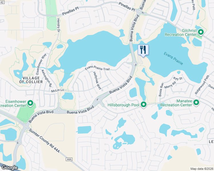map of restaurants, bars, coffee shops, grocery stores, and more near Jutland Place in The Villages