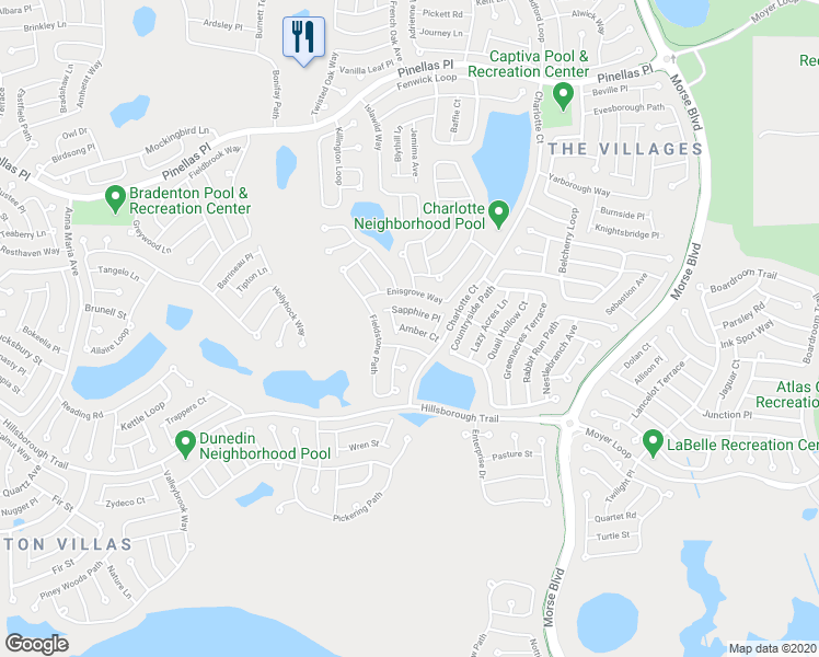 map of restaurants, bars, coffee shops, grocery stores, and more near Amber Court in Wildwood
