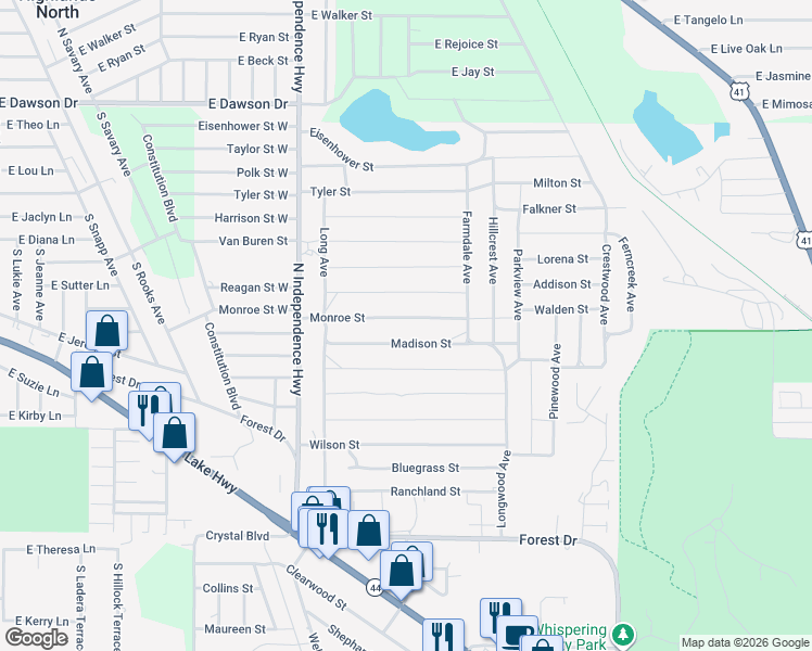 map of restaurants, bars, coffee shops, grocery stores, and more near 2313 Monroe Street in Inverness