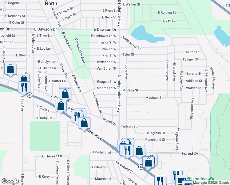 map of restaurants, bars, coffee shops, grocery stores, and more near 2806 Madison Street West in Inverness
