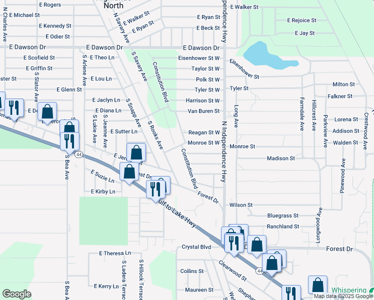 map of restaurants, bars, coffee shops, grocery stores, and more near 2906 Madison Street West in Inverness