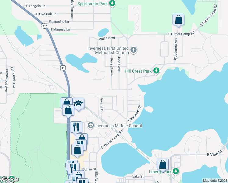 map of restaurants, bars, coffee shops, grocery stores, and more near 703 Howard Street in Inverness