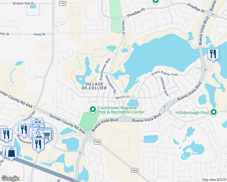map of restaurants, bars, coffee shops, grocery stores, and more near 3393 Saginaw Avenue in The Villages