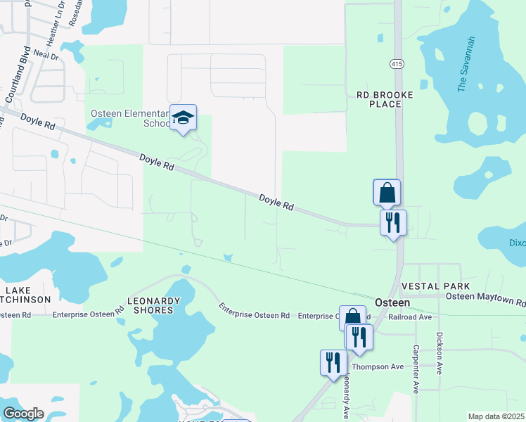 map of restaurants, bars, coffee shops, grocery stores, and more near 327 Doyle Road in Osteen