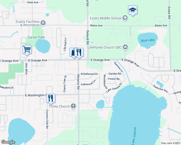 map of restaurants, bars, coffee shops, grocery stores, and more near 2717 North Dellwood Drive in Eustis