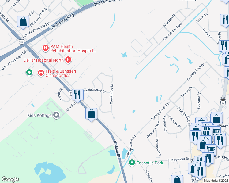 map of restaurants, bars, coffee shops, grocery stores, and more near 208 Creekridge Drive in Victoria